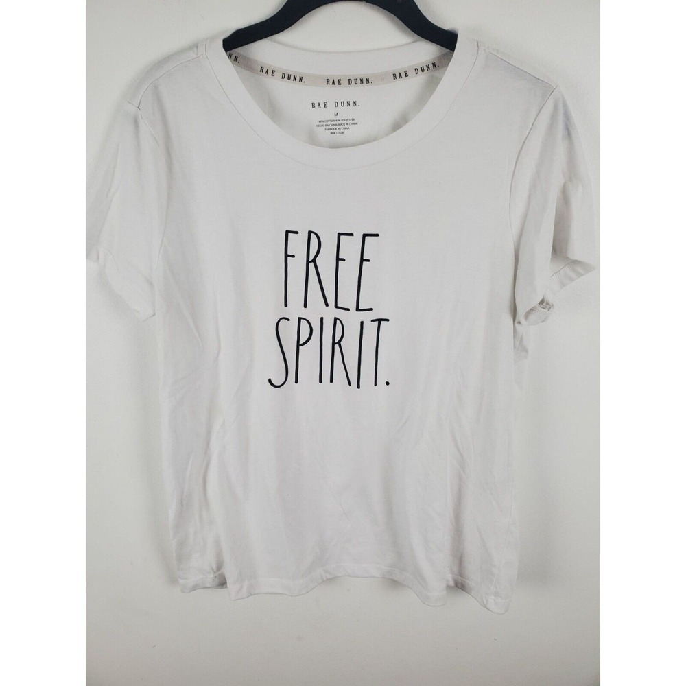 Rae Dunn T Shirt Medium Womens White Short Sleeve Free Spirit Crew Neck